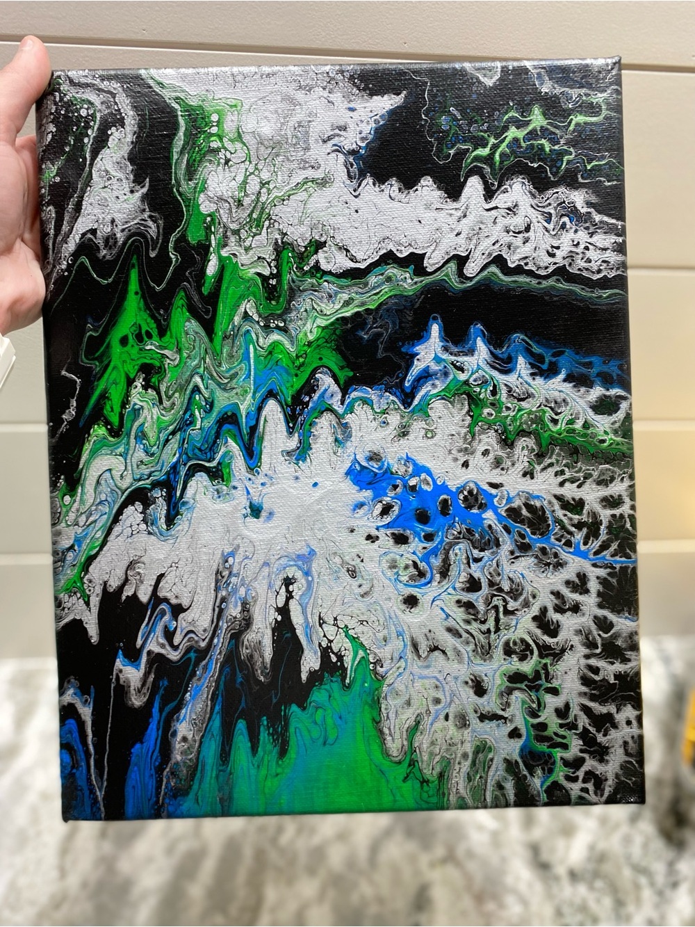 Abstract BLACKLIGHT Canvas Art with Neon Blue and Green